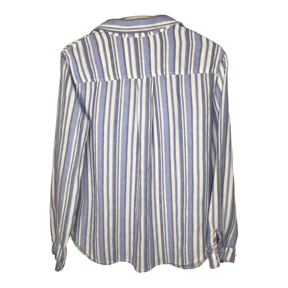 Bella Dahl Linen Blend Striped Long Sleeve Raw Hem Top Size M - Picture 3 of 10